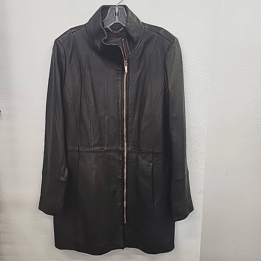 Cole Haan Lamb Skin Women's Leather Jacket, Black, Size Large